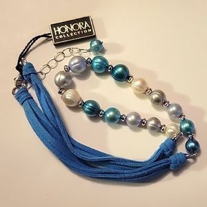 Honora pearl, sterling silver and faux suede necklace